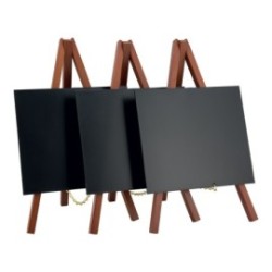 Securit® Lot de 3 Mini trépied ardoise de table- Bois avec finition acajou laqué- 24x15cm