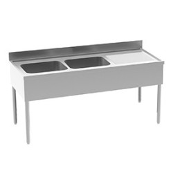Plonge inox 1600x700 2 bacs égouttoir droit avec étagère