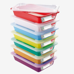 Lot de bacs plats témoins Gilac 3L avec couvercles 7 couleurs G160470