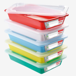 Lot de bacs plats témoins Gilac 3L avec couvercles 5 couleurs G160450
