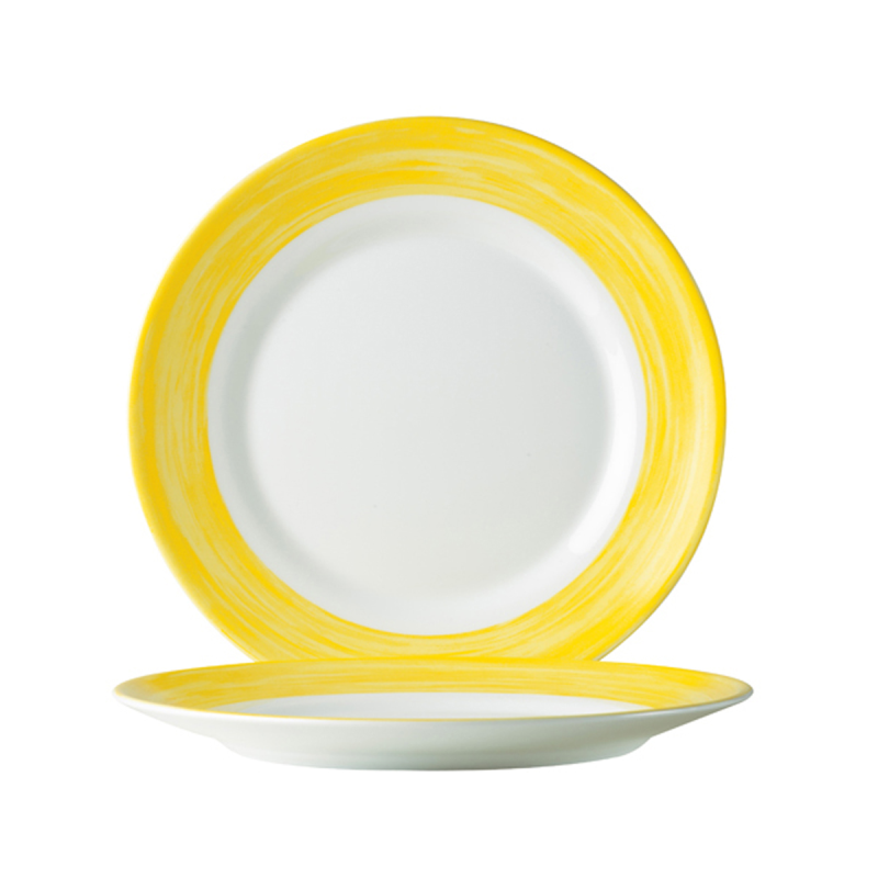 Assiette plate-Verre trempé ø19,5cm-Jaune- Brush