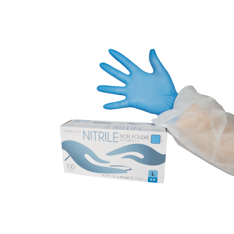 Gant nitrile non poudré - Bleu - Taille XL