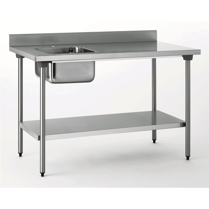 Table adossée - Bac gauche + étagère 1400x700x900mm