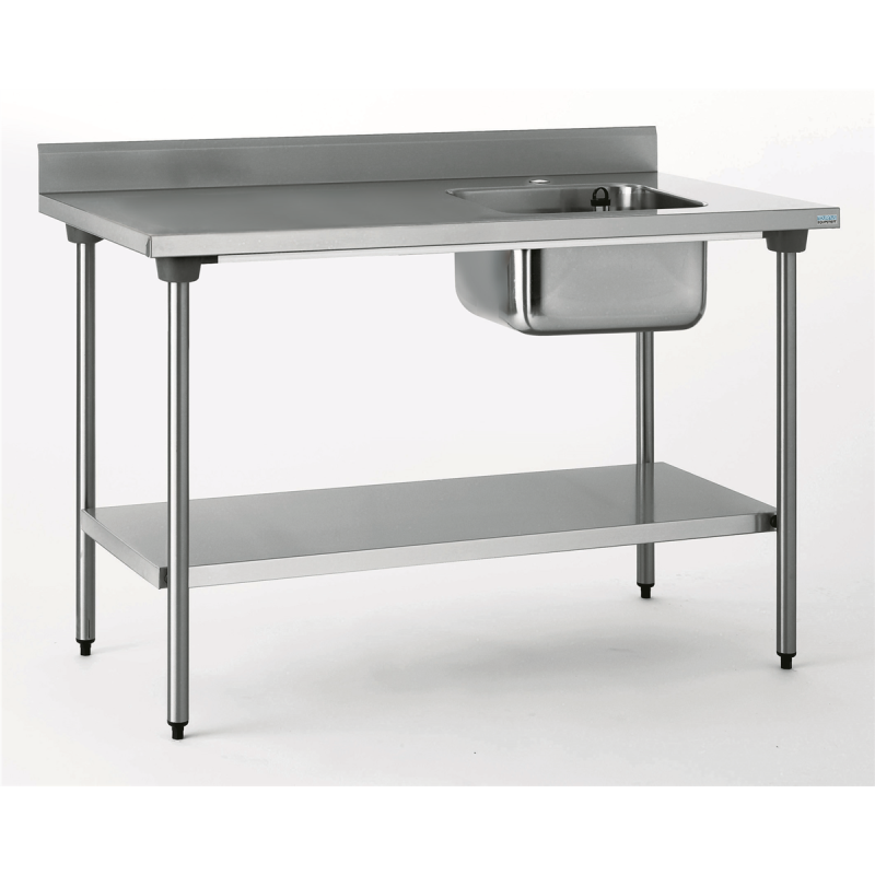 Table adossée - Bac droite + étagère 1400x700x900mm