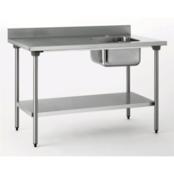 Table adossée inox 1600x700 bac droit 400x400 + étagère