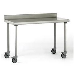 Table inox TOURNUS 1600x700 sur roulettes adossée