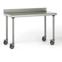 Table inox TOURNUS 2000x700 sur roulettes adossée