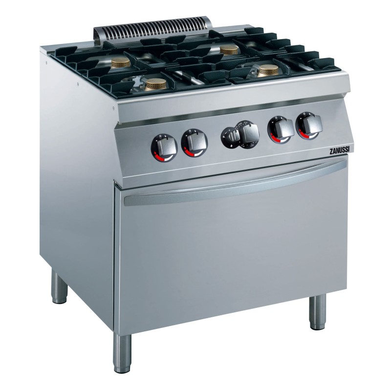Fourneau 4 feux vifs sur four Gaz 800x700x850mm