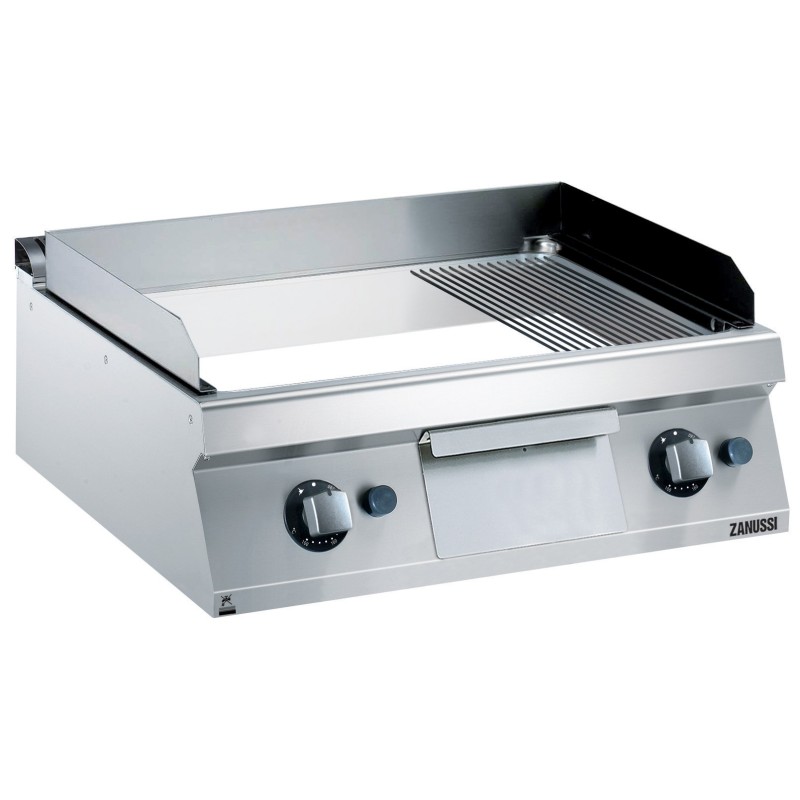 Grillade Gaz - Plaque 2/3 lisse - 1/3 nervuré chrome