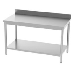 Table inox adossée 1200x700 avec étagère - AISI 304