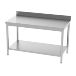 Table inox adossée 1400x700 avec étagère - AISI 304