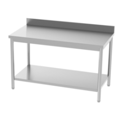 Table inox adossée 1600x700 avec étagère - AISI 304
