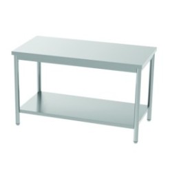 Table inox adossée 1400x600 avec étagère - Inox AISI 304