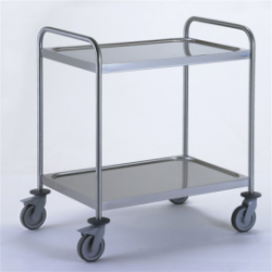 Chariot inox 2 plateaux 800x530 - roues freinées - laboratoire