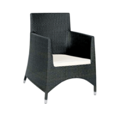 FAUTEUIL EMPILABLE TRESSEE ROTIN / DAKAR NOIR COUSSIN BEIGE SUPPRIME